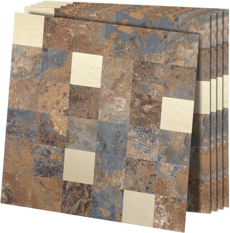 Feifeiya 5 Pack Metal Peel and Stick Backsplash Tiles 12"x12" Aluminum Self Adhesive Mosaic Wall Stickers Rainbow Decorative Metal Wall Tiles for Kitchen Stove Sink Bathroom Fireplace - Image 1