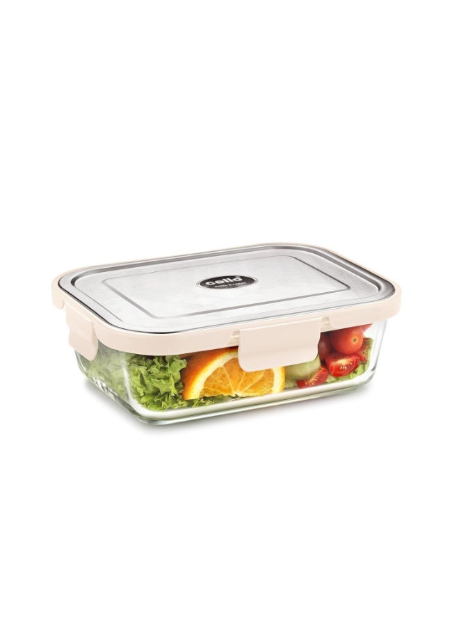 CELLO  Fresh Rectangle Toughened Glass Container 1050ml, White | Multipurpose Storage | Microwave, Oven, Freezer & Dishwasher Safe| Leakproof Lid | Glass Container For Kitchen, Fridge & Office