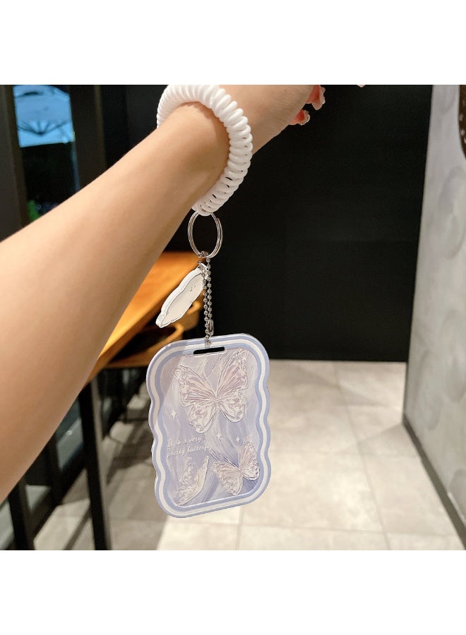 NIBEMINENT 1 - Piece Blue Gradient Butterfly Kpop Photo Card Holder Pendant Key Chain ID Badge Holder ID Card Holder Photo Card Protector for School ID Office ID Access Card for Women Girls