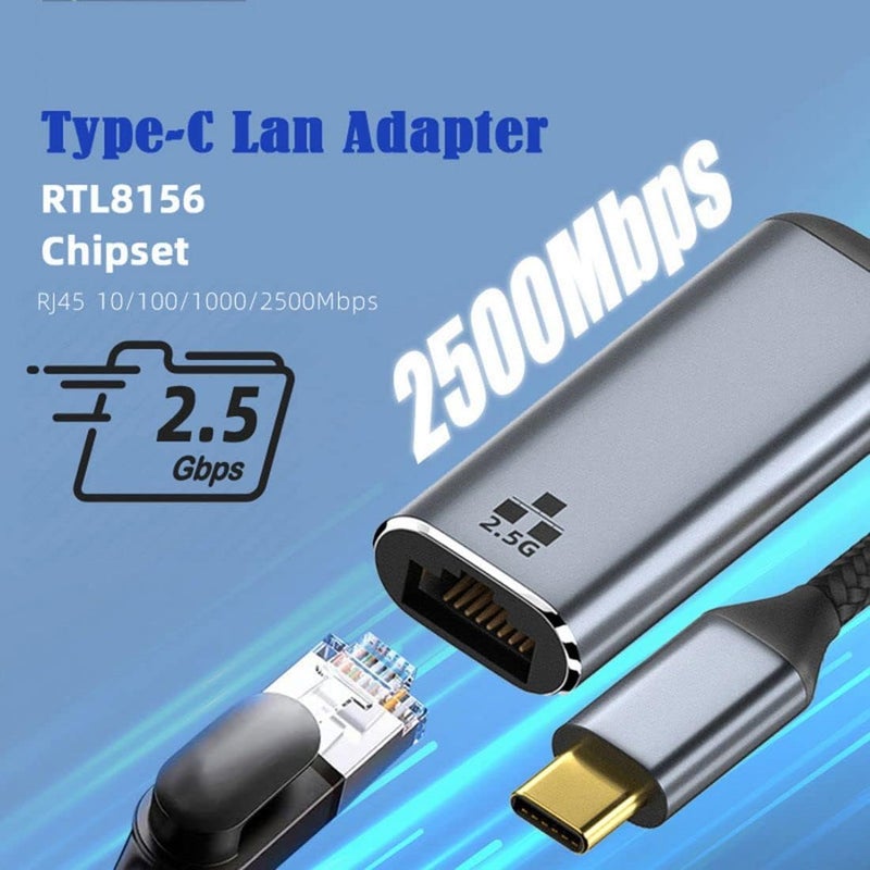 Chenyang محول CY USB C إلى Ethernet بسرعة 2.5Gbps، USB 3.1 نوع C إلى RJ45 بسرعة 2500Mbps محول كابل شبكة LAN لجهاز اللابتوب - Image 4