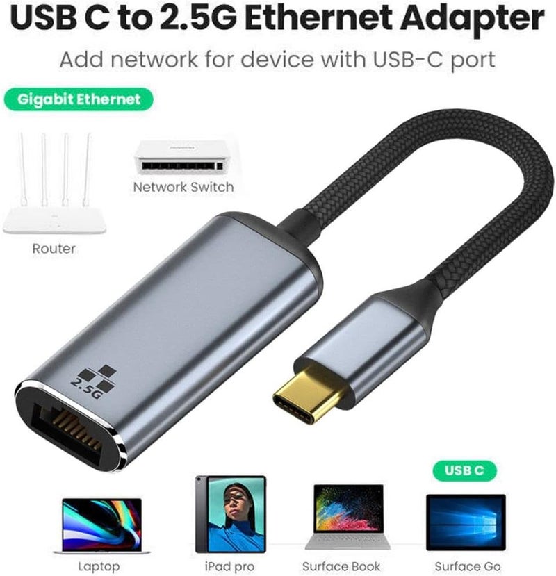 Chenyang محول CY USB C إلى Ethernet بسرعة 2.5Gbps، USB 3.1 نوع C إلى RJ45 بسرعة 2500Mbps محول كابل شبكة LAN لجهاز اللابتوب - Image 2