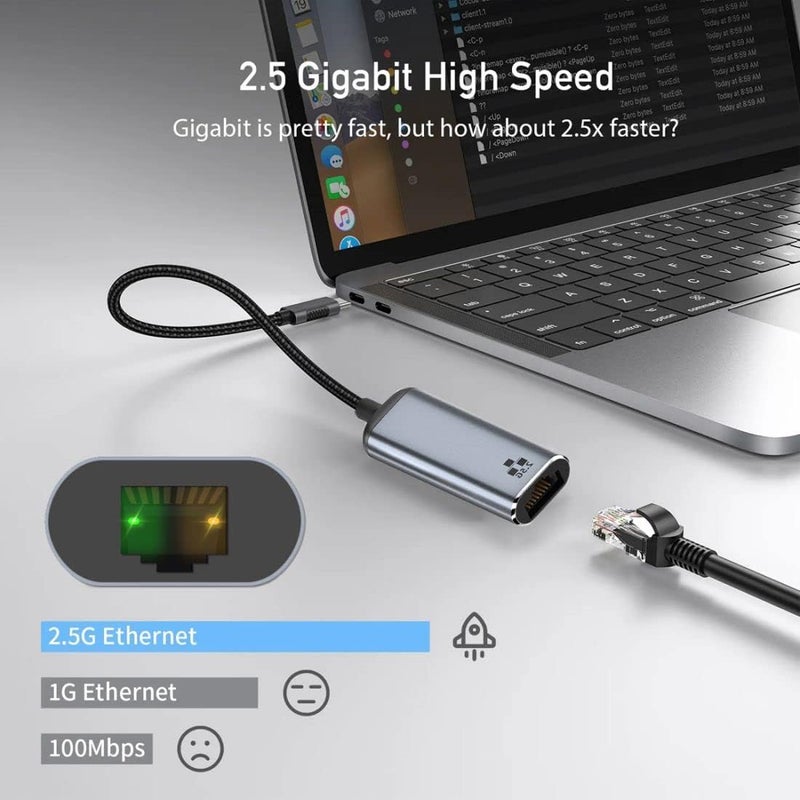 Chenyang محول CY USB C إلى Ethernet بسرعة 2.5Gbps، USB 3.1 نوع C إلى RJ45 بسرعة 2500Mbps محول كابل شبكة LAN لجهاز اللابتوب - Image 3