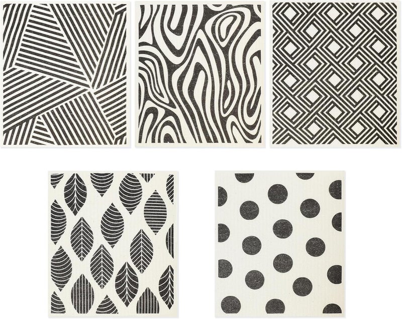 Jebblas Swedish Dishcloths for Kitchen | 5-Pack Reusable Paper Towels Eco Friendly Cellulose Sponge Cloth | Washable Swedish Towels | No Odor, Biodegradable, Dry Fast,Non-Scratch, Black Minimalist - Image 1