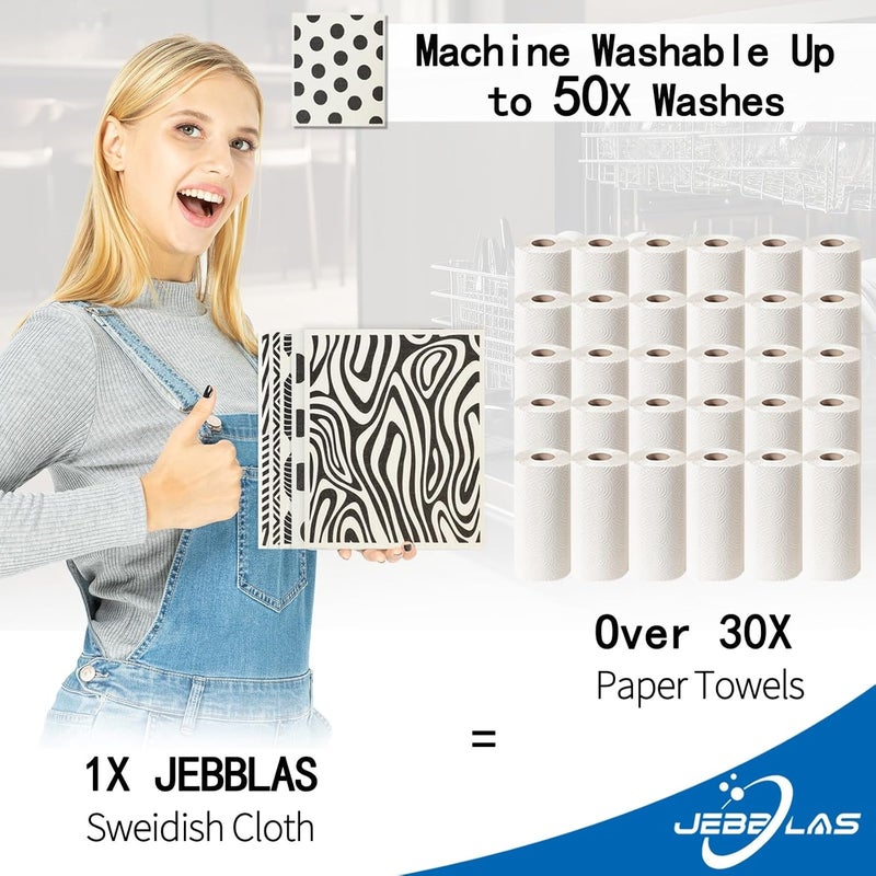 Jebblas Swedish Dishcloths for Kitchen | 5-Pack Reusable Paper Towels Eco Friendly Cellulose Sponge Cloth | Washable Swedish Towels | No Odor, Biodegradable, Dry Fast,Non-Scratch, Black Minimalist - Image 5