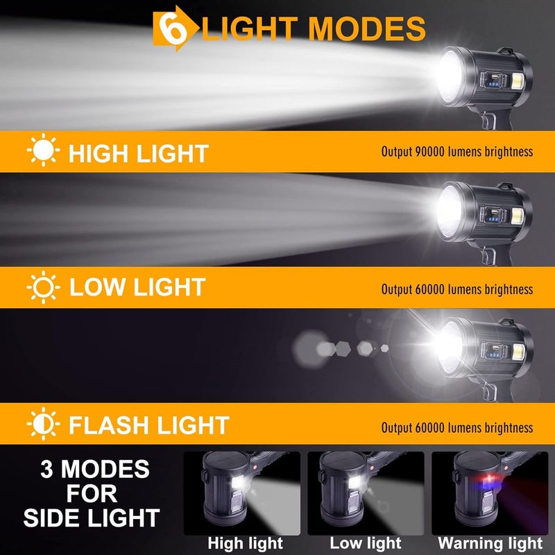 Jukmen Jukmen 90000 Lumens Spotlight Rechargeable Spotlight Flashlight with Tripod 6 Modes and 3 Colors Filter Super Bright Led Spot Lights Outdoor Handheld Solar Searchlight for Hunting  - Image 4