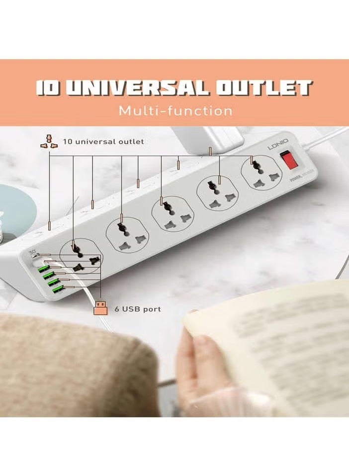 TIGER Universal Power Socket Wall Mount – New Power Strip with PD USB Charging Ports, 10-Way Outlet Extension Plug Socket for Home, Office & Electronics - Smart Charging and Safe Power Distribution  - Image 4
