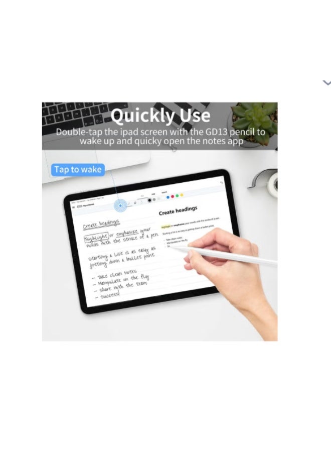 قلم ستايلس مع شحن لاسلكي وإمالة وتقنية رفض راحة اليد النشطة متوافق مع iPad Pro 12.9 3-4-5 iPad 11 1-2-3 Air 4-5 Mini 6 أبيض - Image 3