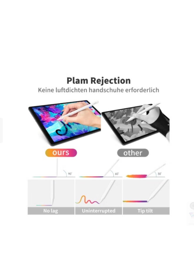 قلم ستايلس مع شحن لاسلكي وإمالة وتقنية رفض راحة اليد النشطة متوافق مع iPad Pro 12.9 3-4-5 iPad 11 1-2-3 Air 4-5 Mini 6 أبيض - Image 2