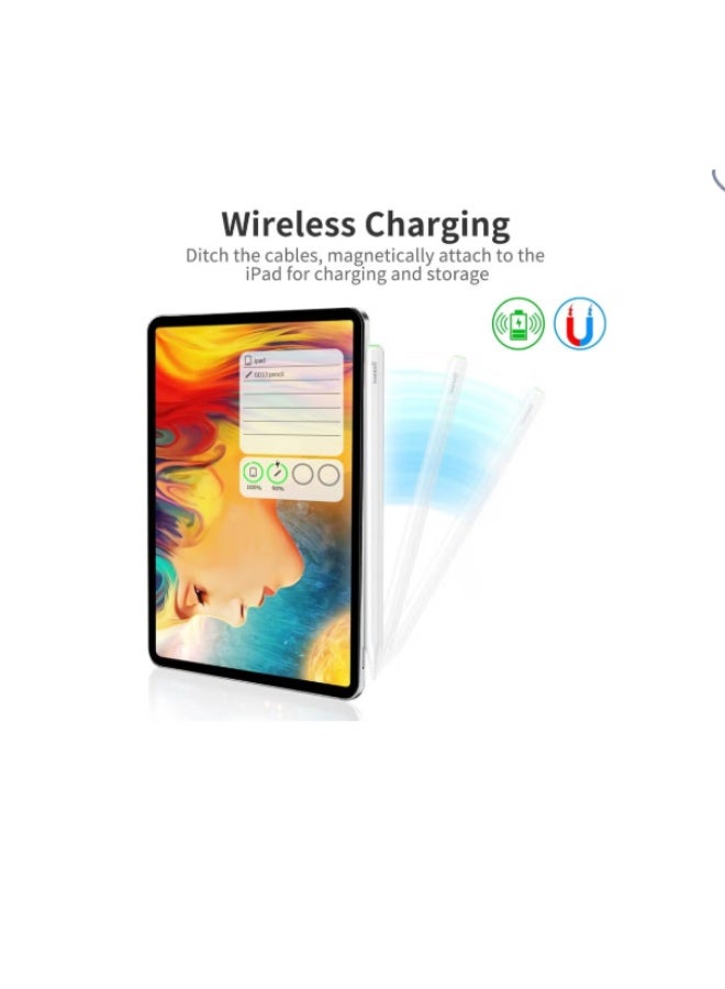 قلم ستايلس مع شحن لاسلكي وإمالة وتقنية رفض راحة اليد النشطة متوافق مع iPad Pro 12.9 3-4-5 iPad 11 1-2-3 Air 4-5 Mini 6 أبيض - Image 2
