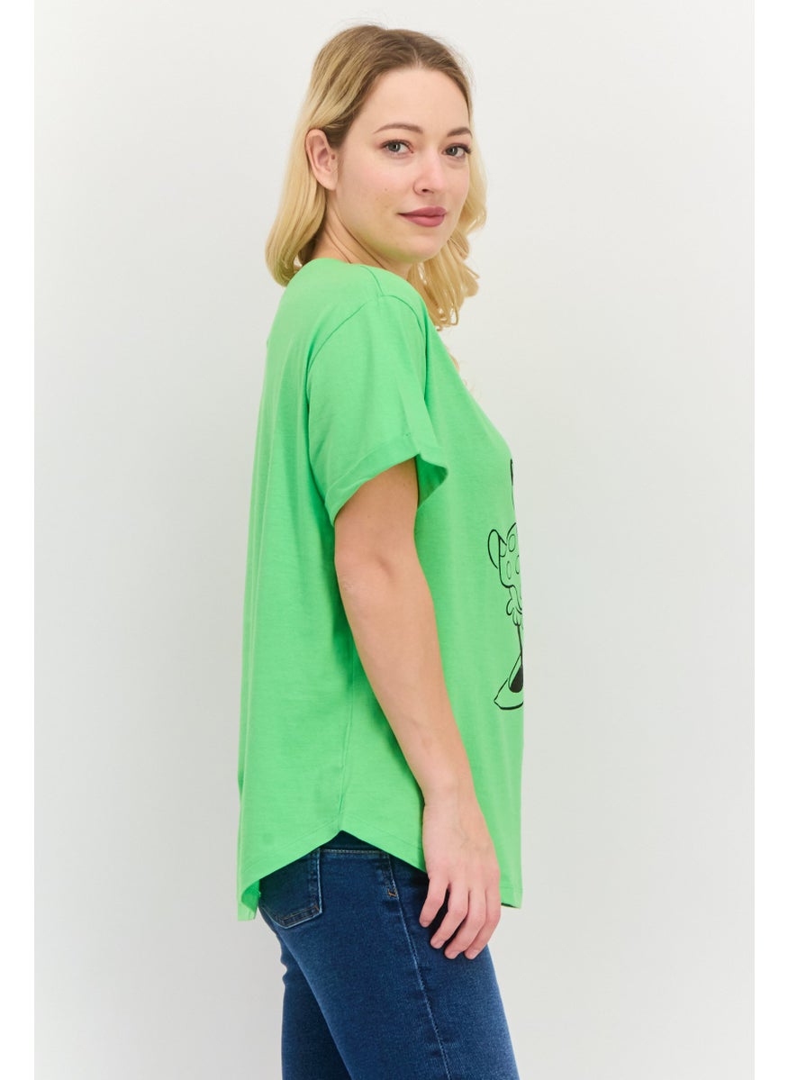 Women Round Neck Short Sleeves Graphic Print T-Shirt, Lime Green - pzsku/Z99A187E6378F192DE95BZ/45/_/1737642307/097b536f-3064-4a86-9e85-345436b6e45b