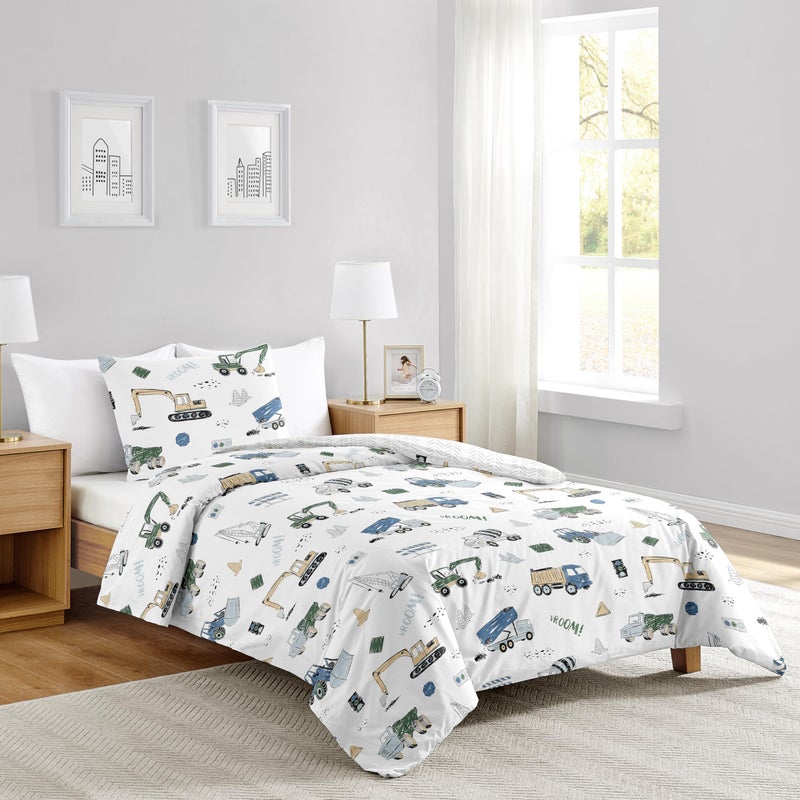 Sweet Jojo Designs Sweet Jojo Designs 2Piece Twin Comforter Set Green Construction Truck for Boys Children Kids Bedding Bed in a Bag incl Blanket  Pillow Sham Transportation Gray Blue Grey  Yellow Trucks 