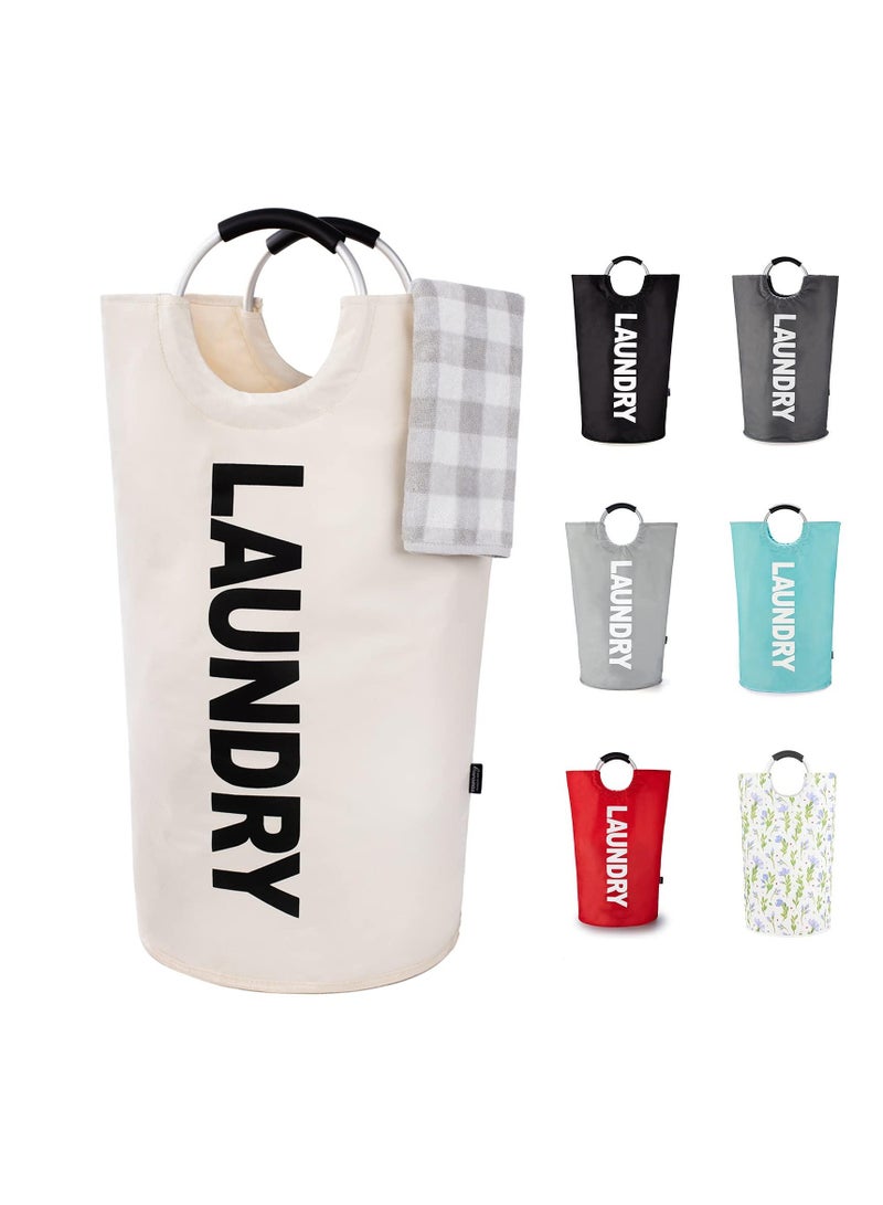 90L Laundry Basket Beige, Waterproof Laundry Hamper, Laundry Bag with Padded Handles, Clothes Hamper Stands Up Well, Collapsible Laundry Basket Easy Storage  - Image 1