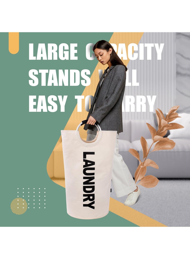 90L Laundry Basket Beige, Waterproof Laundry Hamper, Laundry Bag with Padded Handles, Clothes Hamper Stands Up Well, Collapsible Laundry Basket Easy Storage  - Image 3
