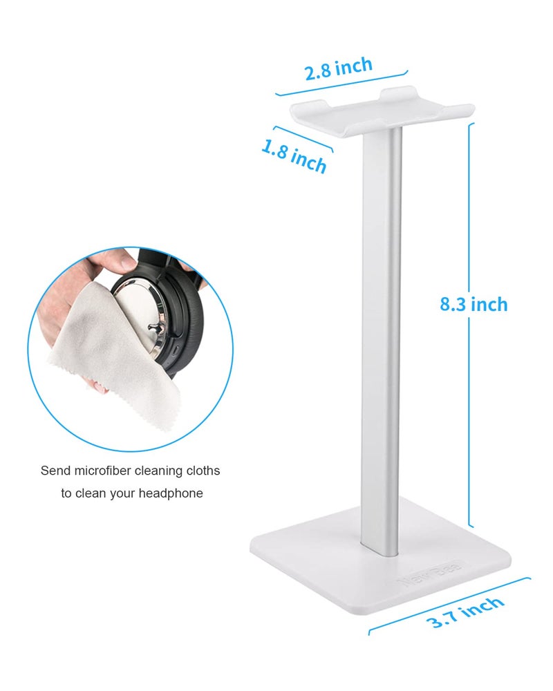 New bee Headphone Stand Headset Holder Earphone Stand with Aluminum Supporting Bar Flexible Headrest ABS Solid Base for All Headphones Size (White) - Image 2