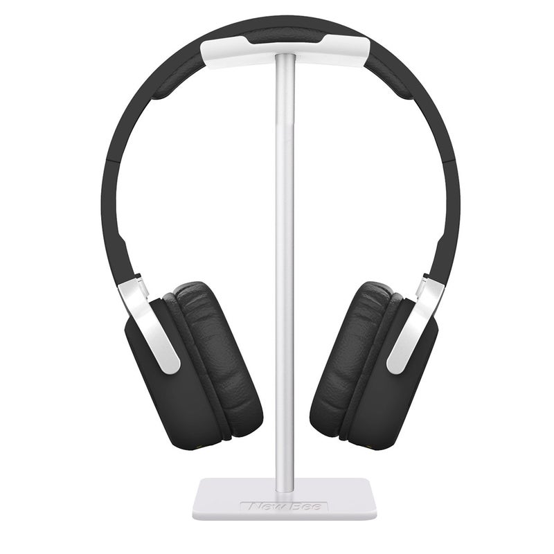 New bee Headphone Stand Headset Holder Earphone Stand with Aluminum Supporting Bar Flexible Headrest ABS Solid Base for All Headphones Size (White) - Image 1