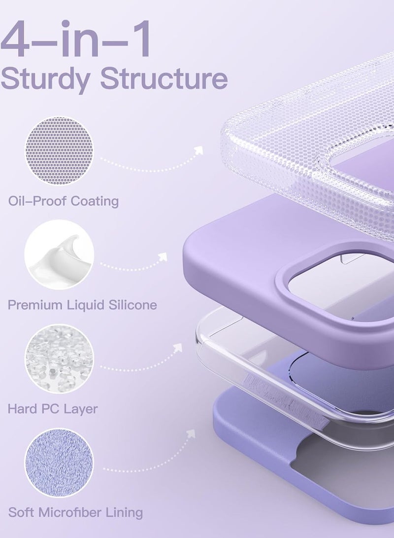 أكاليكس جراب سيليكون متوافق مع iPhone 15 Pro مقاس 6.1 بوصة، سيليكون سائل رفيع، طبقات من المطاط الهلامي الناعم المقاوم للصدمات، جراب حماية للهاتف مع بطانة من مادة TPU (أرجواني فاتح) - Image 4