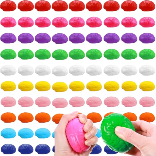 Kasyat 40 Pcs Brain Stress Ball 3 Colorful Large Brain Shaped Stress Ball Bulk Halloween Party PU Hand Muscle Exercise Pressure Prop for Adult Improving Grip Strength Object Recognition Prop Mold - Image 1