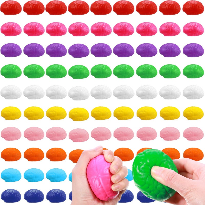 Kasyat 40 Pcs Brain Stress Ball 3 Colorful Large Brain Shaped Stress Ball Bulk Halloween Party PU Hand Muscle Exercise Pressure Prop for Adult Improving Grip Strength Object Recognition Prop Mold - Image 3