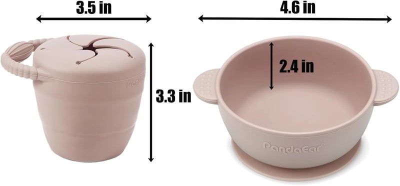 PandaEar Silicone Baby Feeding Set | 9PCS Baby Led Weaning Supplies Self Feeding Utensils | Divided Suction Plate Bowl Bibs Sippy Cup with Baby Snack Container Spoons Forks (Pink) - Image 5