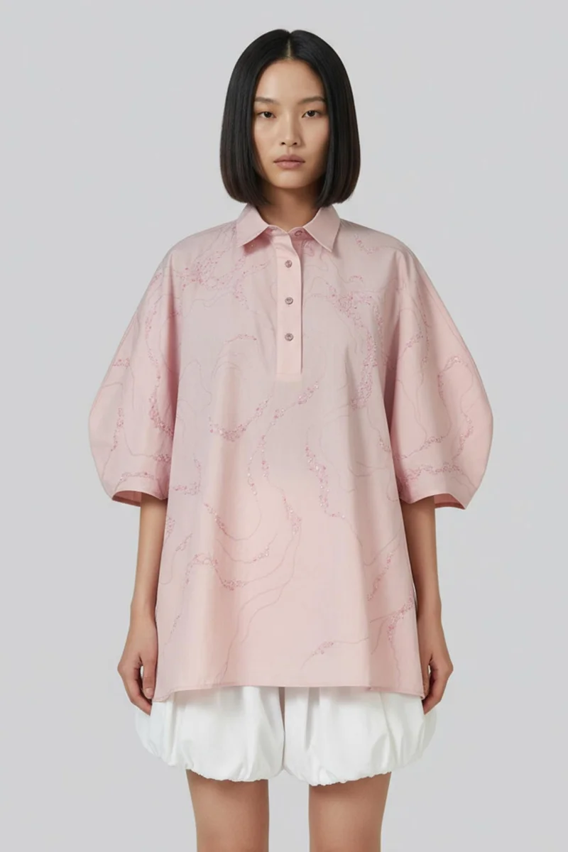 Rose Pink Embroidered Oversized Shirt