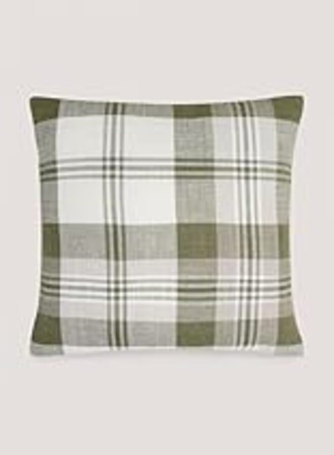Matalan Green Woven Check Cushion, 43 x 43 cm Size