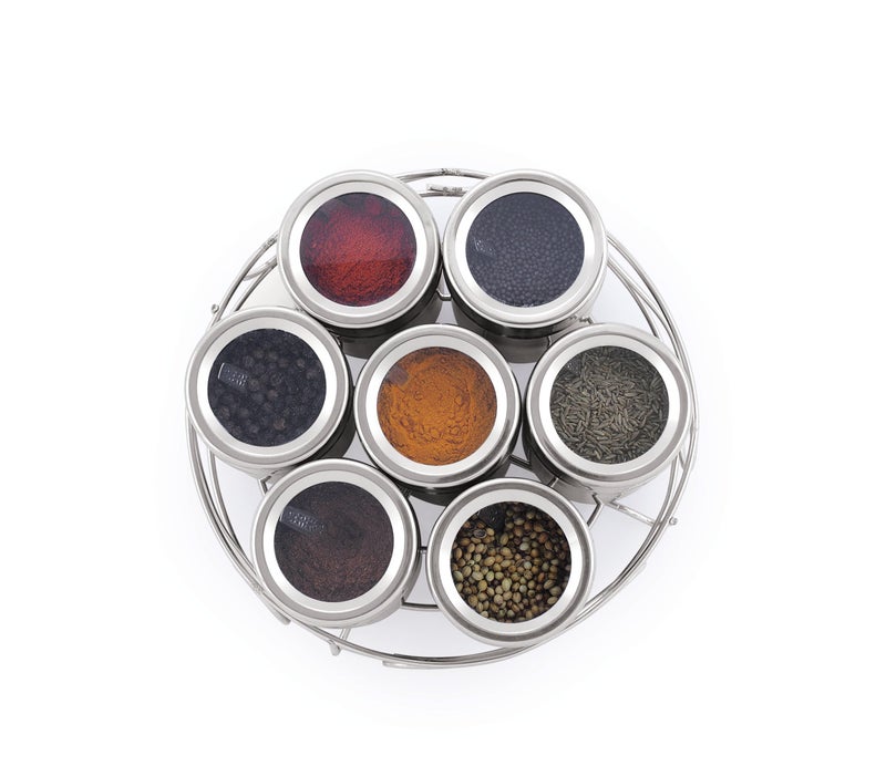TOSAA STAINLESS STEEL MASALA DABA WITH STAND,Spice Container,| Set Of 7 Containers With Steel Stand - Image 3