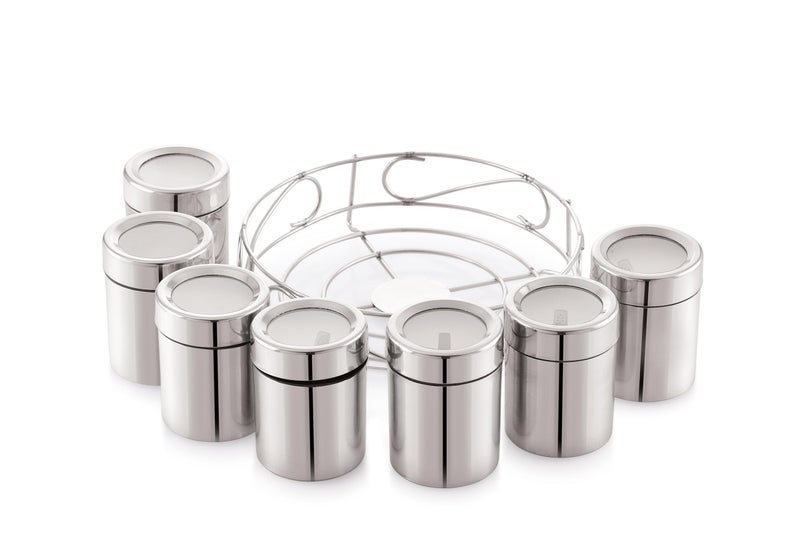 TOSAA STAINLESS STEEL MASALA DABA WITH STAND,Spice Container,| Set Of 7 Containers With Steel Stand - Image 2