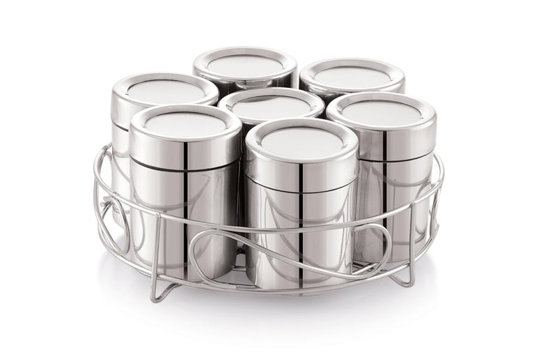 TOSAA STAINLESS STEEL MASALA DABA WITH STAND,Spice Container,| Set Of 7 Containers With Steel Stand - Image 4