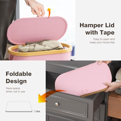 Bathola Slim Laundry Hamper with Lid, 60L Small Laundry Basket with Handles&Removable Bag, Thin Dirty Clothes Hampers for Laundry, Narrow Laundry Hampers for Bedroom Aesthetic, Pink - Image 4