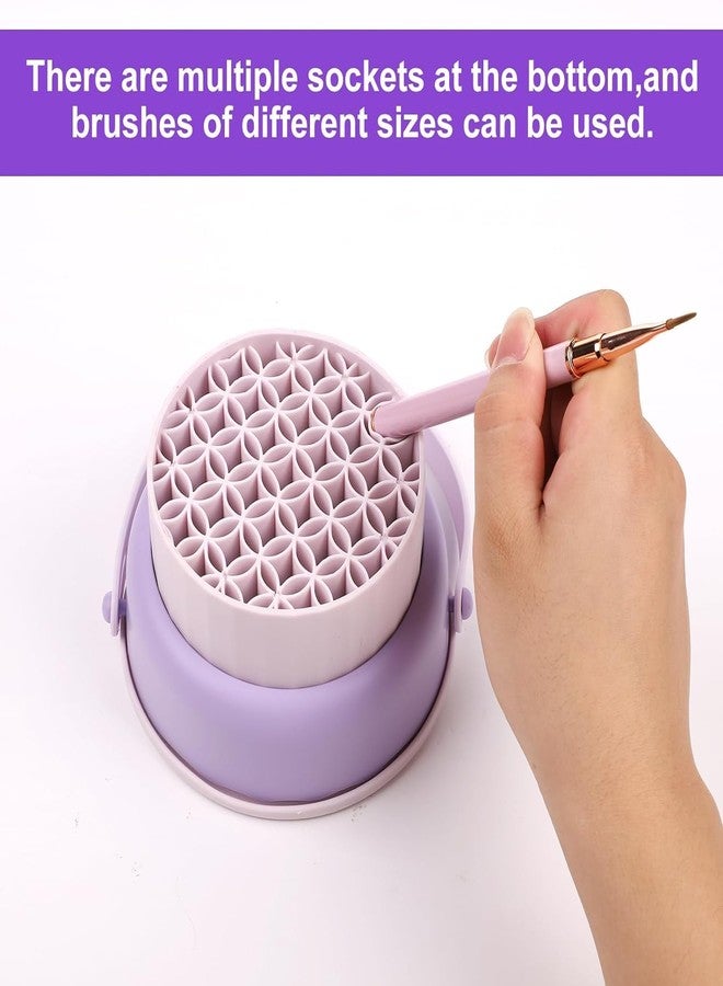 FALONG Multifunctional Washing Bowl Drying Basket with Handle Silicone Cleaner Mat Removal Cleaner Sponge 150ml/5.12fl.oz Professional Makeup Brush Cleaner Drying Storage Brushes, Powder Puffs(Purple) - Image 5