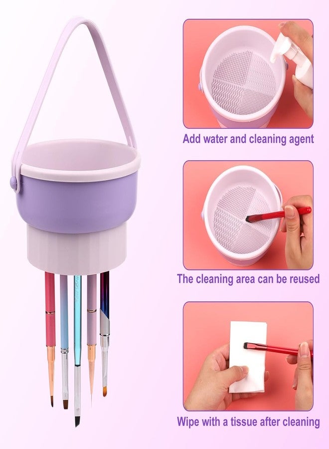 FALONG Multifunctional Washing Bowl Drying Basket with Handle Silicone Cleaner Mat Removal Cleaner Sponge 150ml/5.12fl.oz Professional Makeup Brush Cleaner Drying Storage Brushes, Powder Puffs(Purple) - Image 3