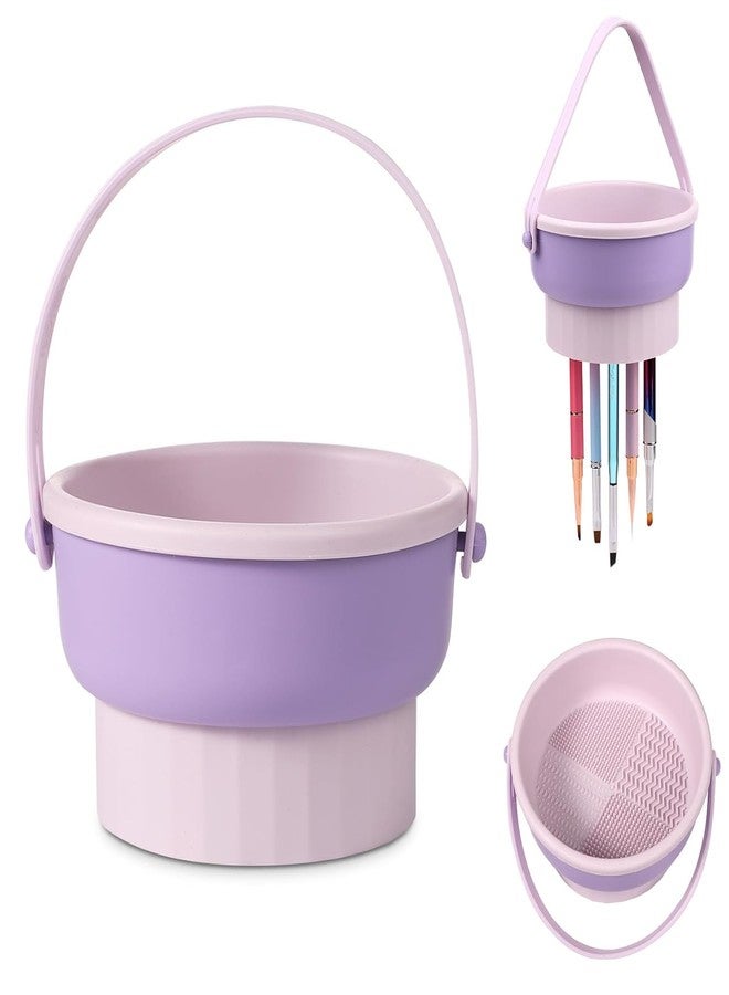 FALONG Multifunctional Washing Bowl Drying Basket with Handle Silicone Cleaner Mat Removal Cleaner Sponge 150ml/5.12fl.oz Professional Makeup Brush Cleaner Drying Storage Brushes, Powder Puffs(Purple) - Image 1