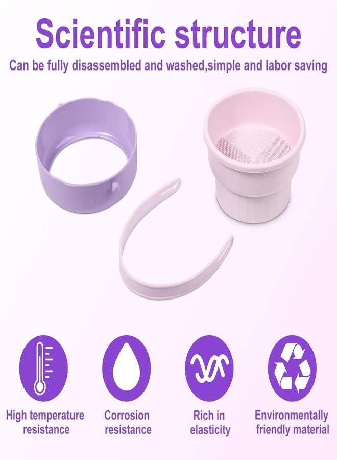 FALONG Multifunctional Washing Bowl Drying Basket with Handle Silicone Cleaner Mat Removal Cleaner Sponge 150ml/5.12fl.oz Professional Makeup Brush Cleaner Drying Storage Brushes, Powder Puffs(Purple) - Image 4