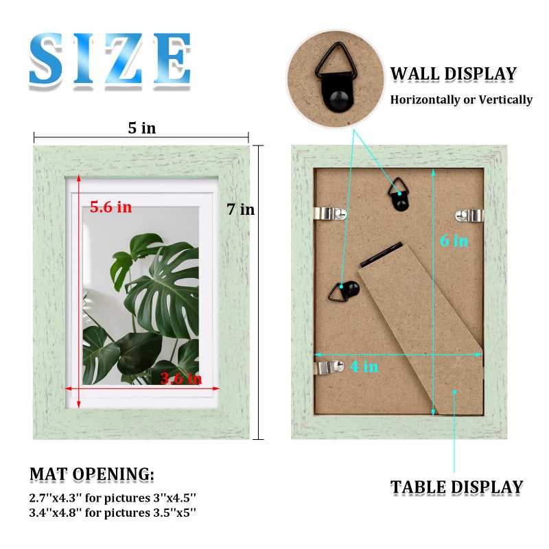 إطارات صور 4x6 Egofine 4pcs التي تغطيها زجاجي للصورة 3.5x5 مع حصيرة أو حصيرة أبيدة 4x6 مصنوعة من الخشب الصلب لعرض أعلى الجدول وتصاعد الجدار إطار صورة ريفي أخضر - Image 3