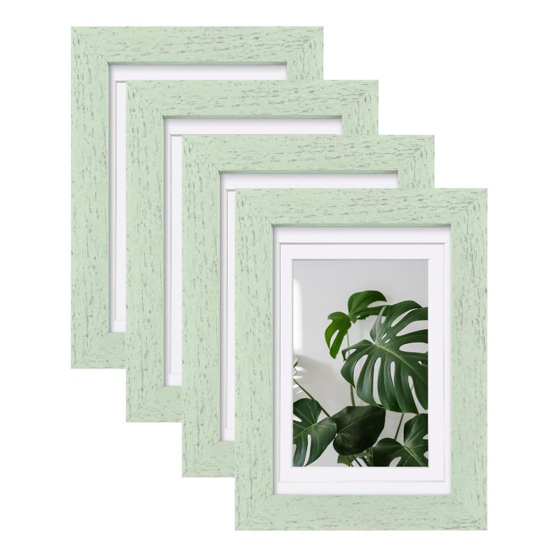 إطارات صور 4x6 Egofine 4pcs التي تغطيها زجاجي للصورة 3.5x5 مع حصيرة أو حصيرة أبيدة 4x6 مصنوعة من الخشب الصلب لعرض أعلى الجدول وتصاعد الجدار إطار صورة ريفي أخضر - Image 1