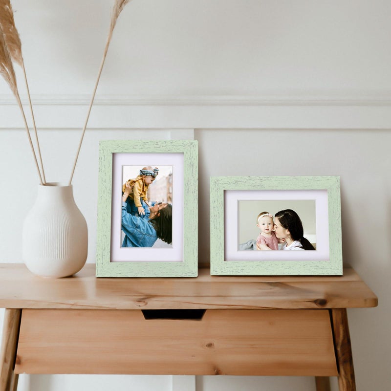 إطارات صور 4x6 Egofine 4pcs التي تغطيها زجاجي للصورة 3.5x5 مع حصيرة أو حصيرة أبيدة 4x6 مصنوعة من الخشب الصلب لعرض أعلى الجدول وتصاعد الجدار إطار صورة ريفي أخضر - Image 5