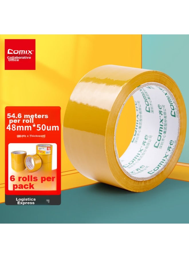 COMIX High-quality Beige Packing Tape, Strong Adhesive, Wide 48mm*60y*50um, Length 54.6 Meters, 6 Rolls, Logistics Express, Jh4806-6 - Image 1