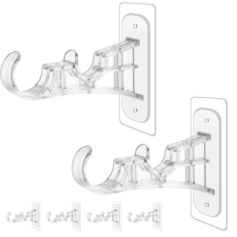 Antimbee 6Pack Double Curtain Rod Bracket Adhesive No Drilling Curtain Rod Holders Double Brackets Stick Nail Free No Drill Curtain Hangers Hooks for Living Room Bathroom Kitchen