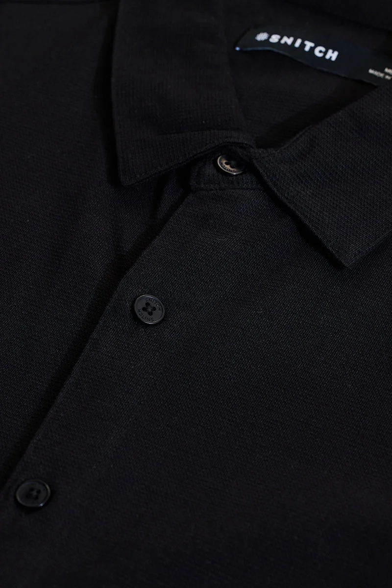 سنيتش Jet Black Solid Long Sleeve Slim Fit Formal Shirt