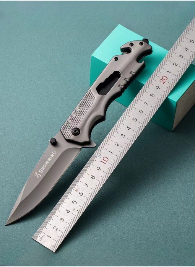 Browning - Outdoor All Stainless Steel High Hardness Camping Survival Folding Knife Portable - Grey - Image 1