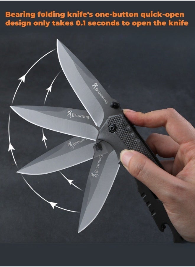 Browning - Outdoor All Stainless Steel High Hardness Camping Survival Folding Knife Portable - Grey - Image 1