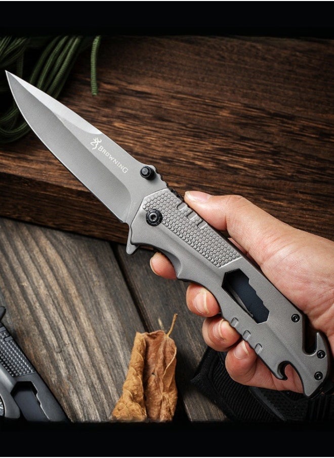 Browning - Outdoor All Stainless Steel High Hardness Camping Survival Folding Knife Portable - Grey - Image 1