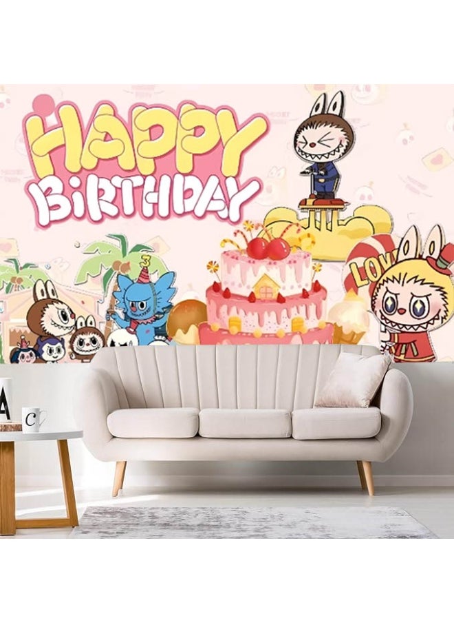 LABUBU Cartoon pattern LABUBU birthday party background decoration cloth suitable for children's birthday photography supplies background photo props (size 150cmx100cm)  - Image 3