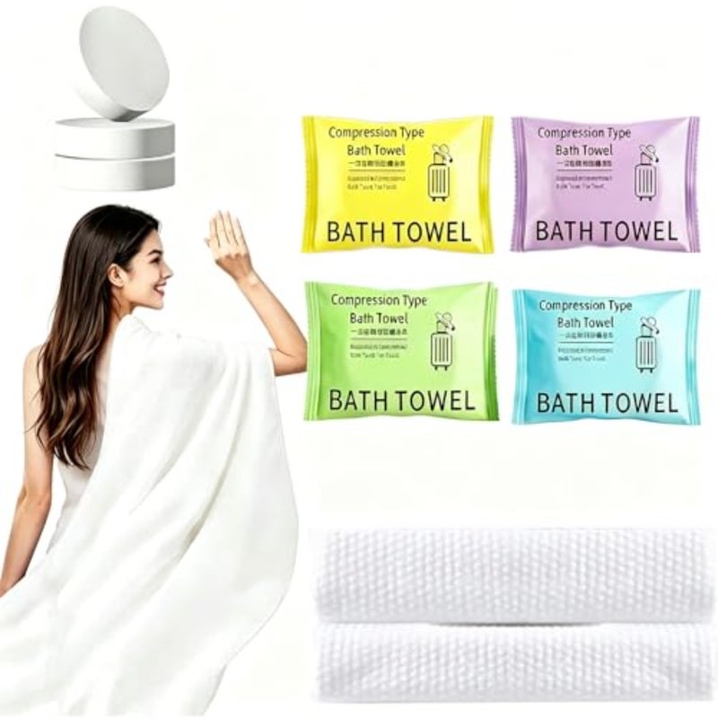 8 PCS Compressed Bath Towels, Disposable Travel Towels, Disposable Compressed Cotton Towels, Large Portable Soft Durable Reusable Towels for Camping Sports Hiking Beach Swim Traveling 140x70CM - Image 1