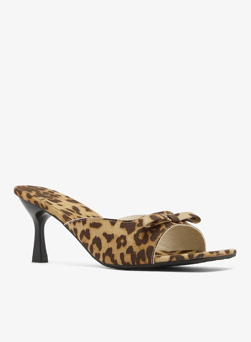 ELLA Leopard Print Mid Heel Bow Detail Sandals