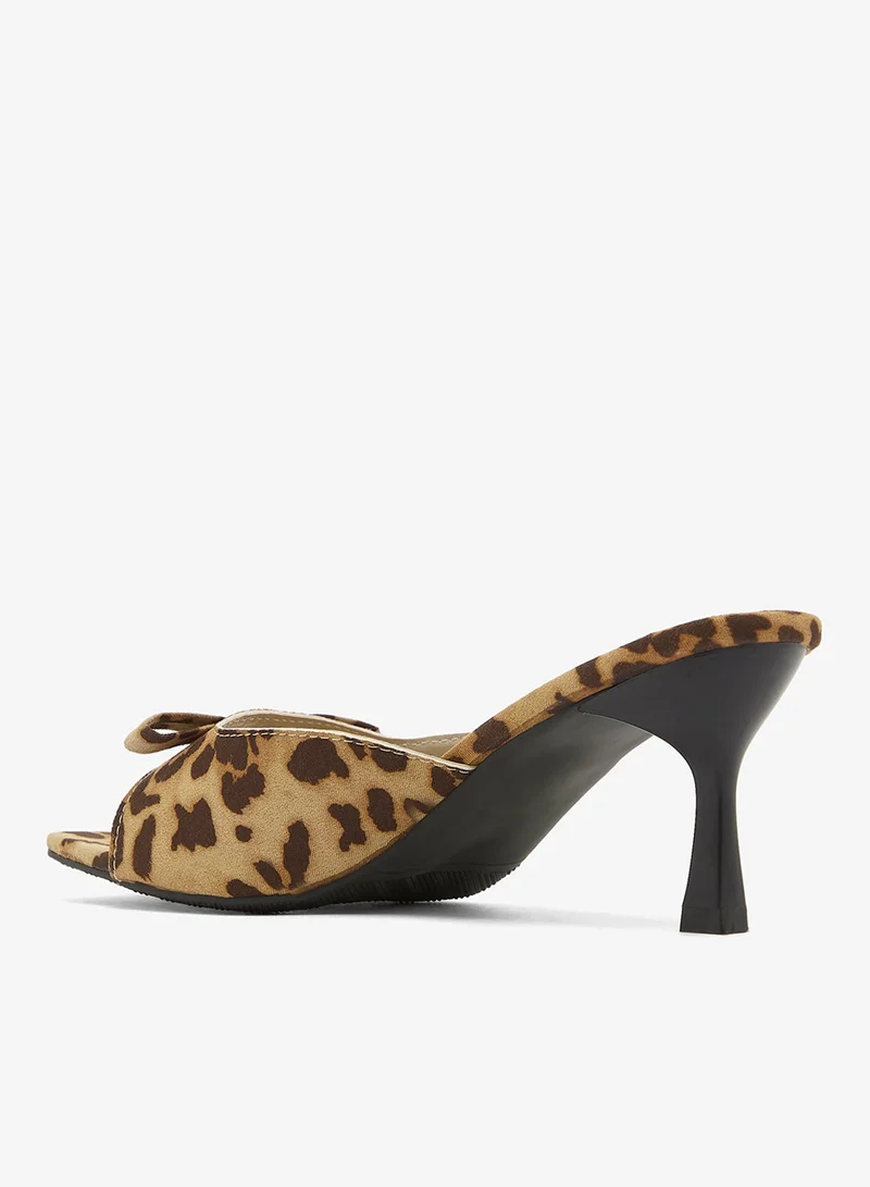 ELLA Leopard Print Mid Heel Bow Detail Sandals