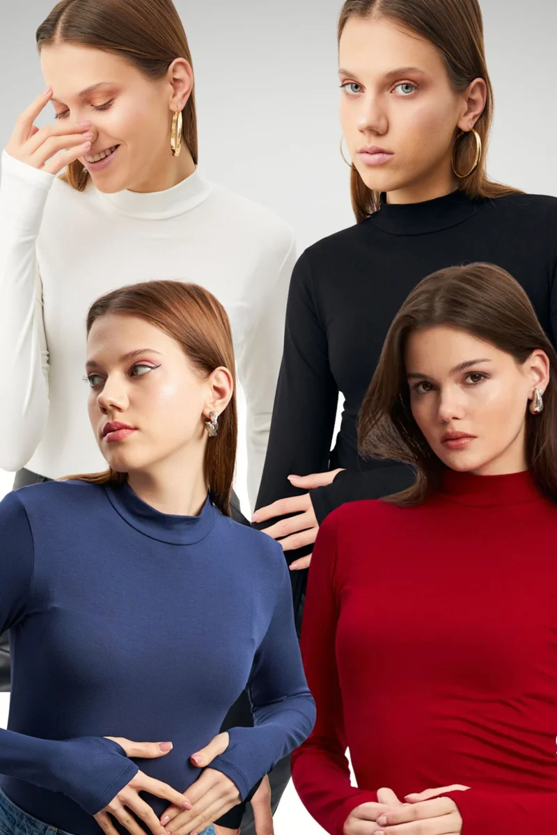 Bipantolon BIPANTOLON Women's 4-Pack Cut-Out Half Turtleneck Bodysuits