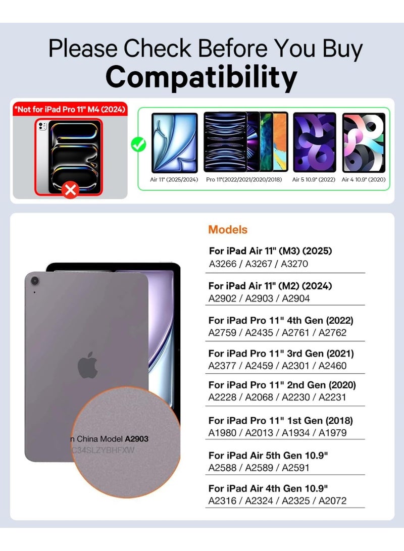 جراب كيبورد عربي/إنجليزي لآيباد Air مقاس 11 إنش M3/M2 (2025/2024)، وآيباد Pro مقاس 11 إنش (الجيل الرابع/الثالث/الثاني/الأول) و iPad Air الجيل الخامس/الرابع، بإضاءة خلفية 7 ألوان، لوحة لمس متعددة اللمس، جراب بستاند قابل للطي مع حامل قلم، قناتان لاسلكيتان، لون أسود - Image 2