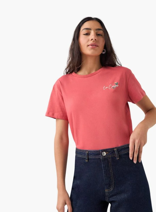 Lee Cooper Printed Cotton T-shirt with Crew Neck and Raglan Sleeves