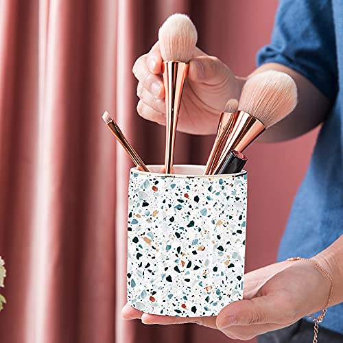 LEAZUL Pen Holder, Makeup Brush Holder Ceramic Shiny Gold Terrazzo Marble Stone Pattern Pencil Cup for Girls Kids Women Durable Stand Desk Organizer Storage Gift for Office, Classroom, Home Light Blue - Image 4